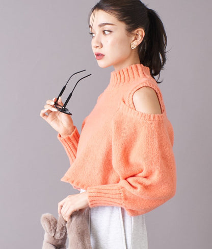 ショルダー スリット 起毛 ニット トップス 523-6691