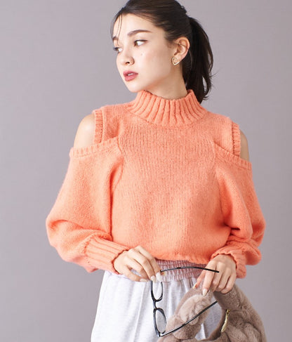 ショルダー スリット 起毛 ニット トップス 523-6691