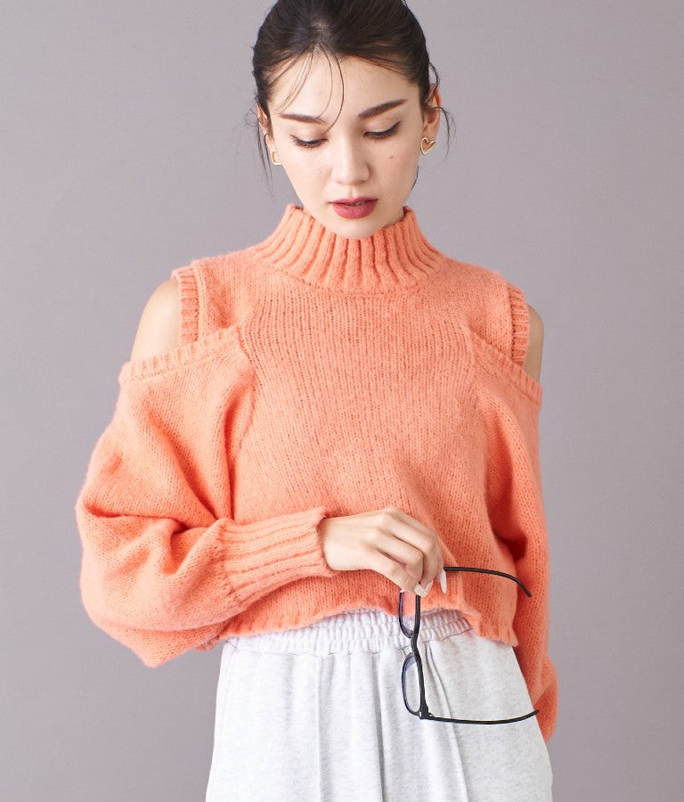 ショルダー スリット 起毛 ニット トップス 523-6691