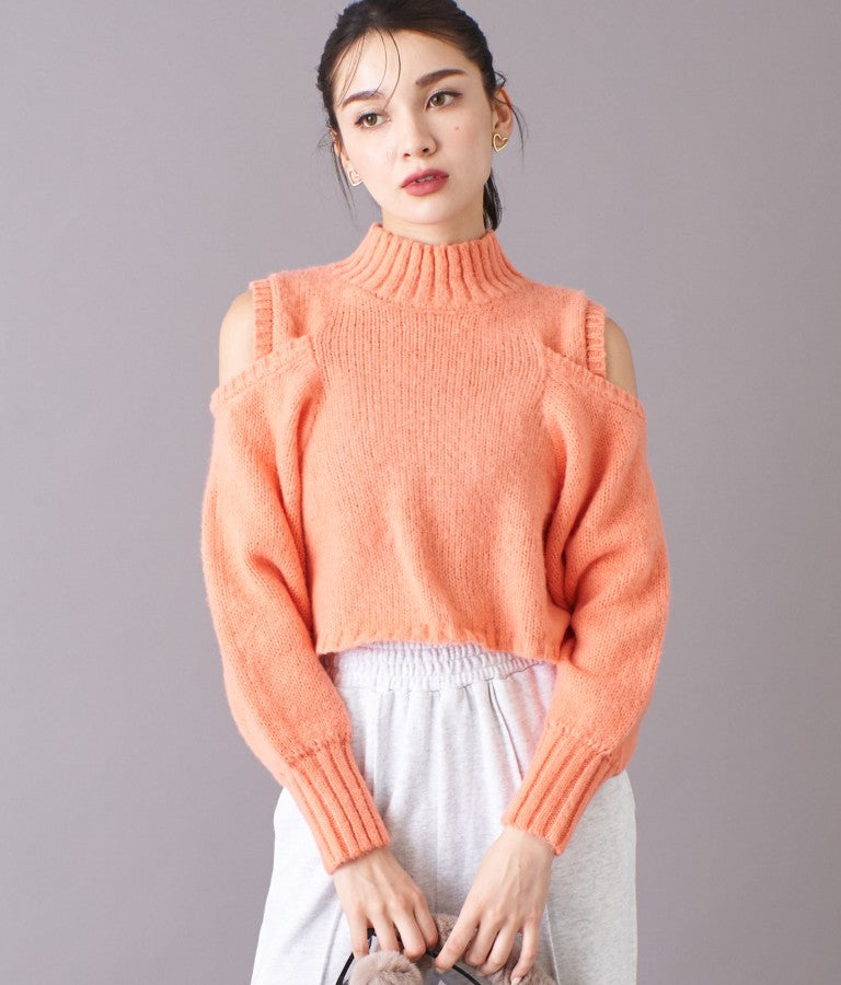 ショルダー スリット 起毛 ニット トップス 523-6691