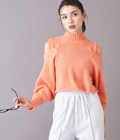 ショルダー スリット 起毛 ニット トップス 523-6691