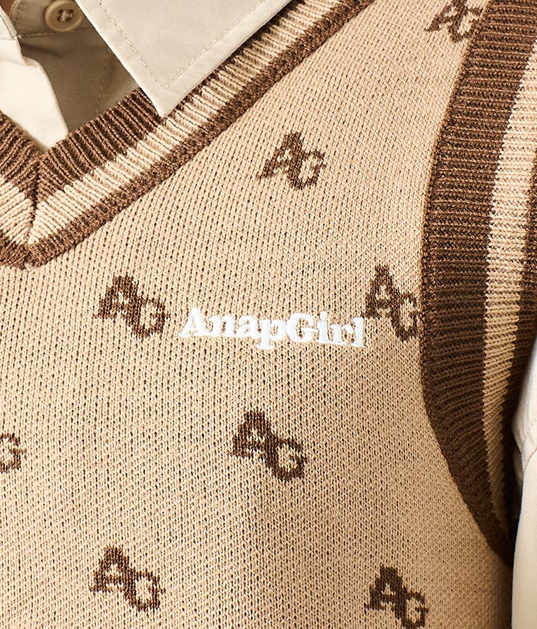 モノグラム柄ニットベスト 914-7217