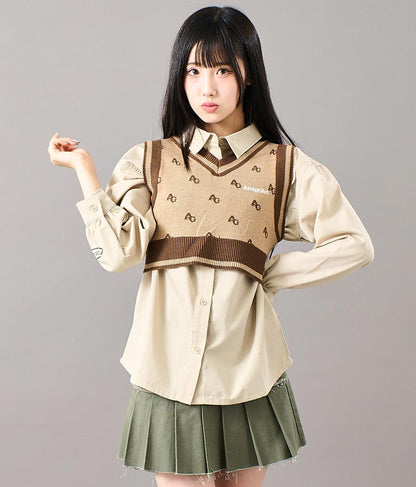 モノグラム柄ニットベスト 914-7217