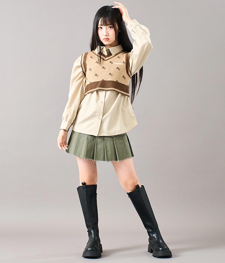 モノグラム柄ニットベスト 914-7217