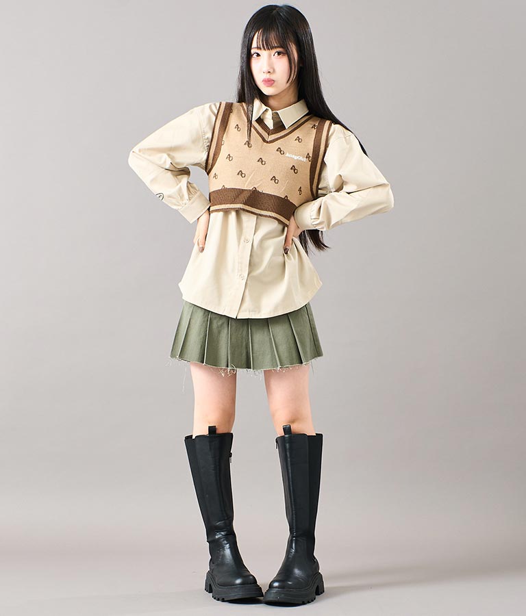 モノグラム柄ニットベスト 914-7217