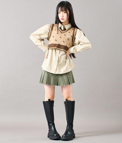 モノグラム柄ニットベスト 914-7217