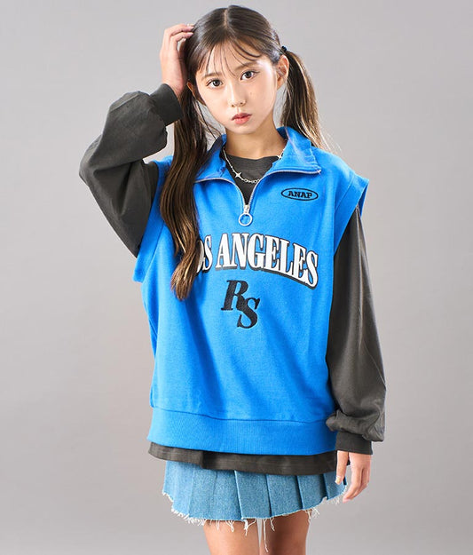 R+S ハーフジップ 裏毛 ベスト × ロングTシャツ セット 918-7355