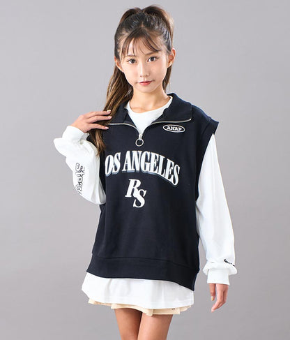 R+S ハーフジップ 裏毛 ベスト × ロングTシャツ セット 918-7355