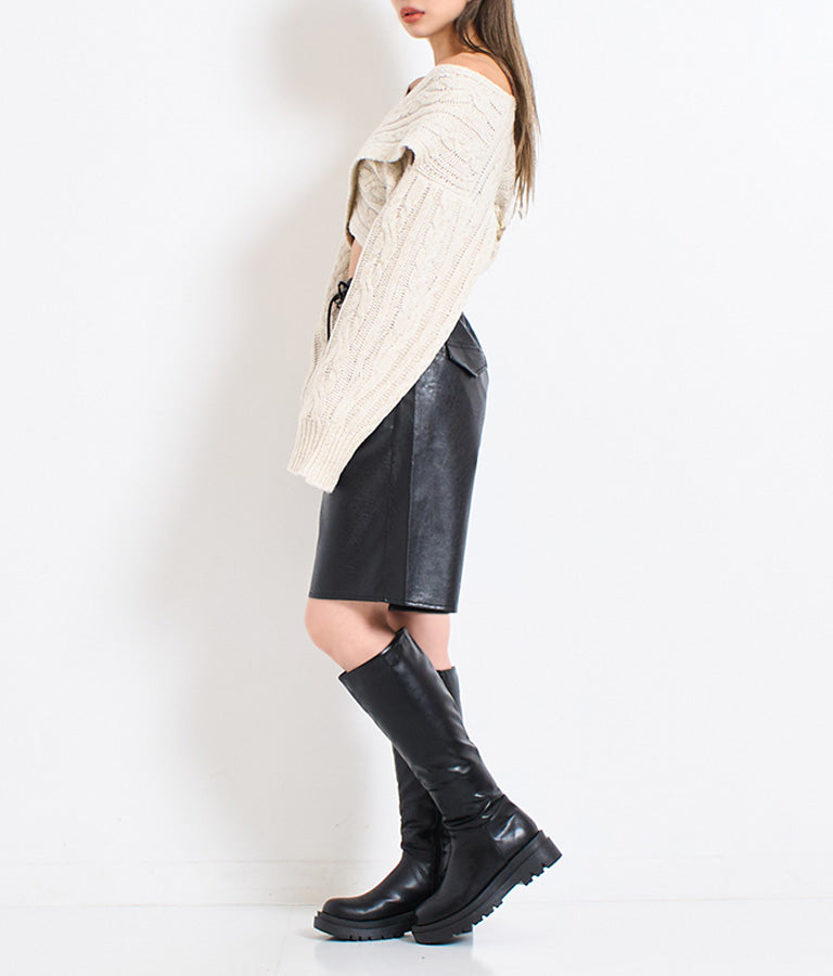 横編み ケーブル柄 オフショルダー ニットトップス 493-2574