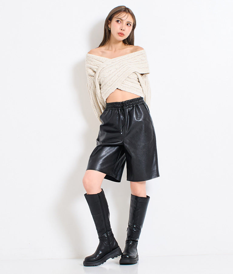 横編み ケーブル柄 オフショルダー ニットトップス 493-2574