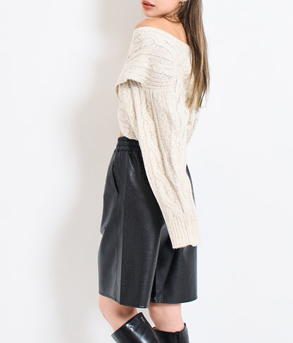 横編み ケーブル柄 オフショルダー ニットトップス 493-2574
