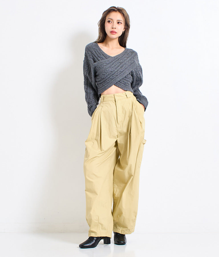 横編み ケーブル柄 オフショルダー ニットトップス 493-2574