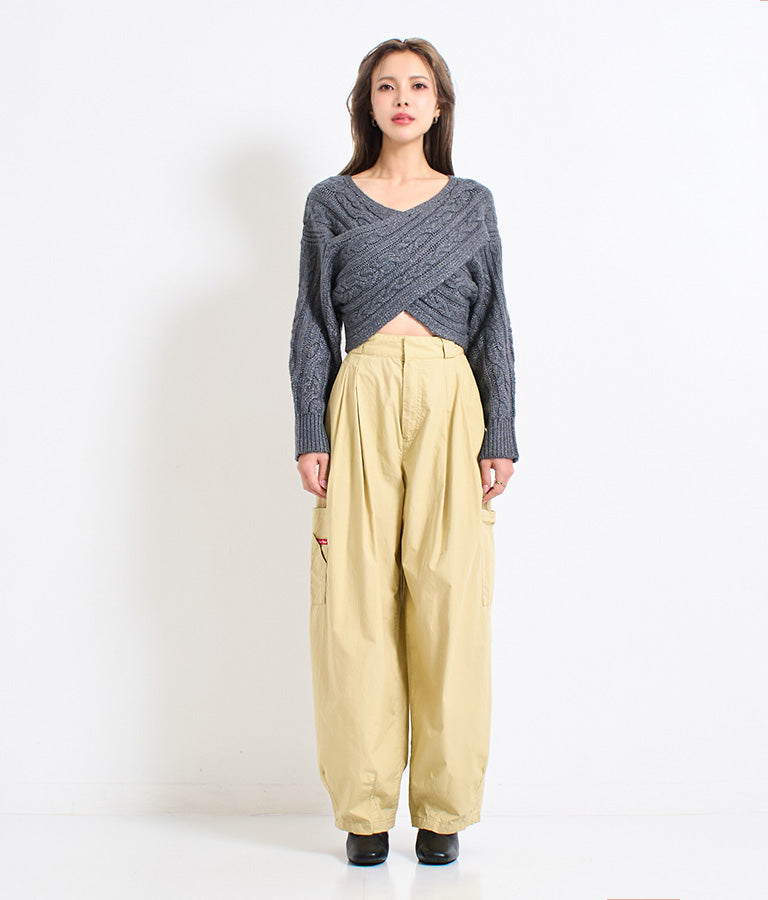 横編み ケーブル柄 オフショルダー ニットトップス 493-2574