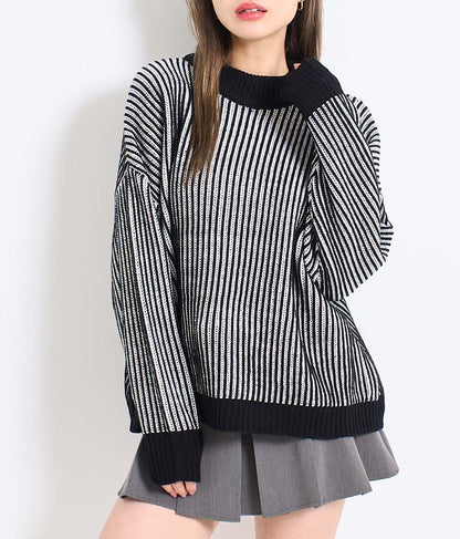 モノトーン ストライプ ニット トップス 493-2561