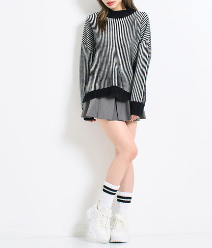 モノトーン ストライプ ニット トップス 493-2561