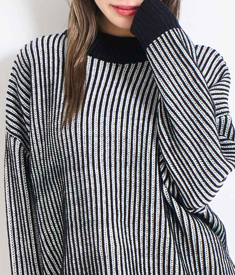 モノトーン ストライプ ニット トップス 493-2561