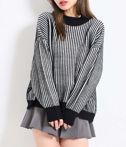 モノトーン ストライプ ニット トップス 493-2561