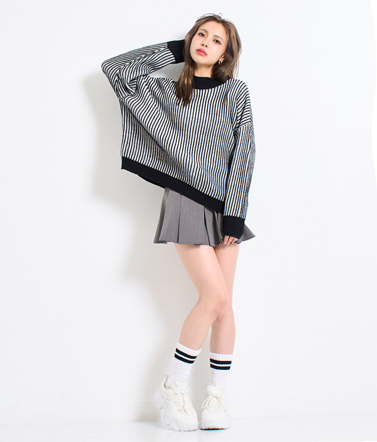 モノトーン ストライプ ニット トップス 493-2561