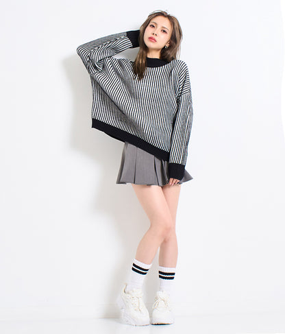 モノトーン ストライプ ニット トップス 493-2561
