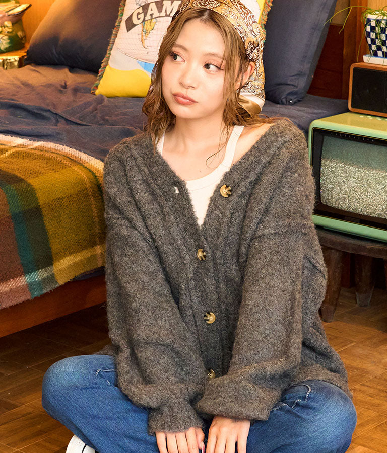 ブークレ ループヤーン 起毛 MIX ニット カーディガン 854-5743