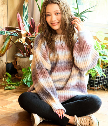 タイダイ ボーダー クルーネック ボリュームスリーブ ニット 853-5755