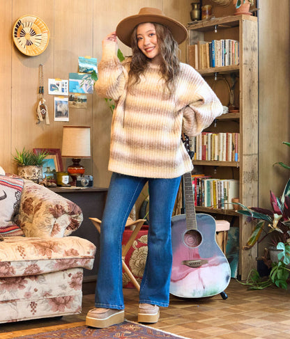 タイダイ ボーダー クルーネック ボリュームスリーブ ニット 853-5755