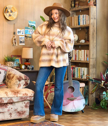 タイダイ ボーダー クルーネック ボリュームスリーブ ニット 853-5755