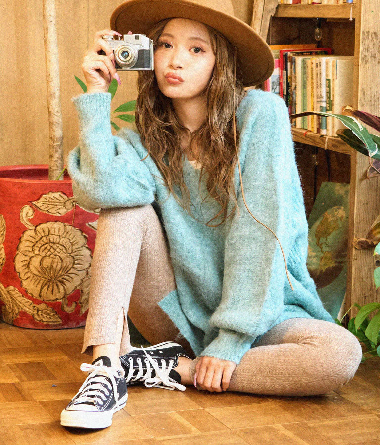 インスリット 柄編み リブ ニットソー レギンス 812-6744