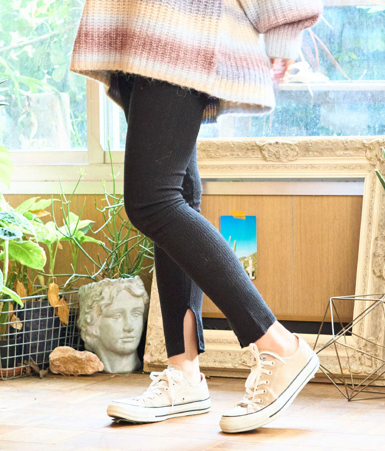 インスリット 柄編み リブ ニットソー レギンス 812-6744