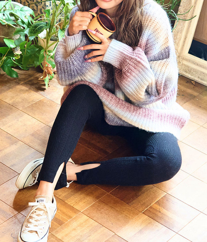 インスリット 柄編み リブ ニットソー レギンス 812-6744