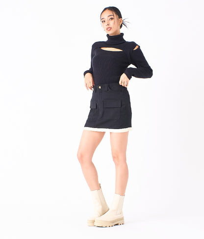 デコルテ オープン オフタートルネック ソフトタッチ ニット 長袖 493-2605