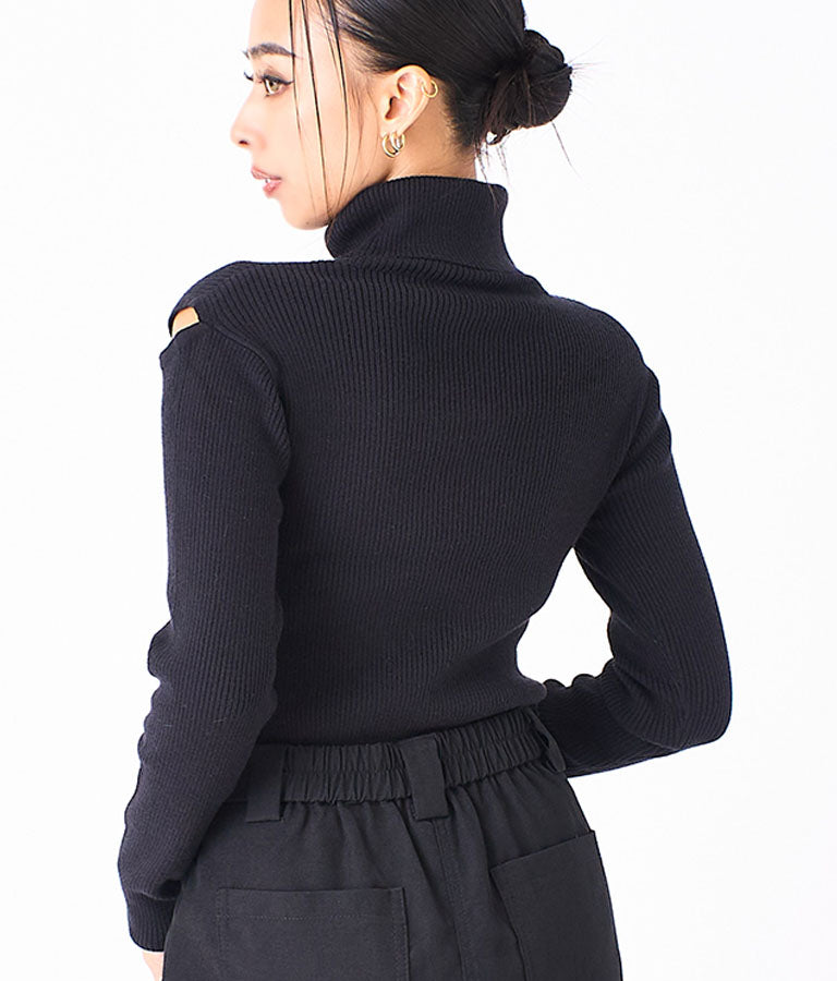 デコルテ オープン オフタートルネック ソフトタッチ ニット 長袖 493-2605