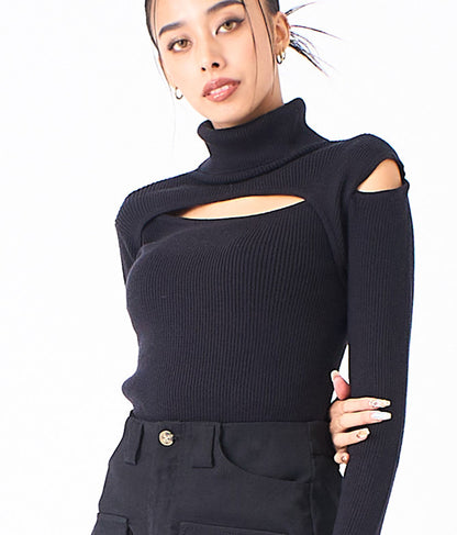 デコルテ オープン オフタートルネック ソフトタッチ ニット 長袖 493-2605