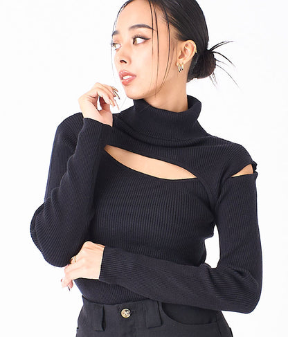 デコルテ オープン オフタートルネック ソフトタッチ ニット 長袖 493-2605