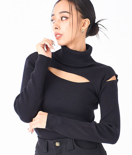 デコルテ オープン オフタートルネック ソフトタッチ ニット 長袖 493-2605