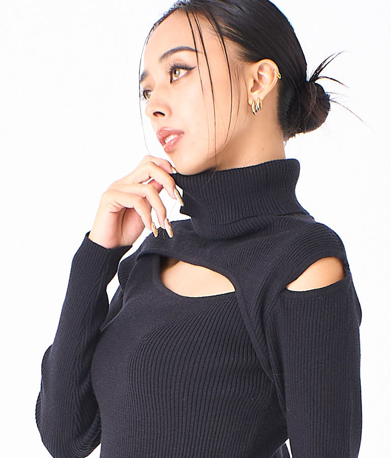 デコルテ オープン オフタートルネック ソフトタッチ ニット 長袖 493-2605