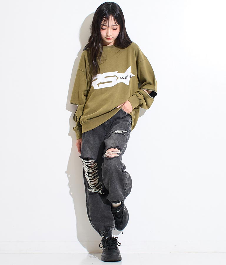 ANAP R+S【リラスポ】 ヴィンテージ 加工 ジップ スウェット トップス (ユニセックス アイテム)
