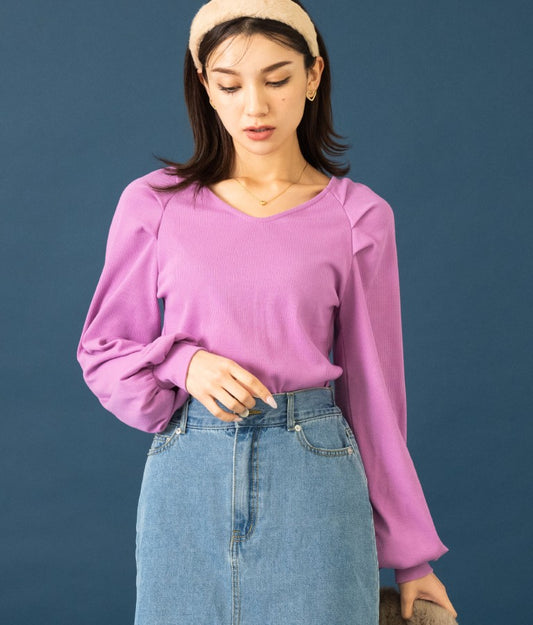 ラグラン ボリュームスリーブ リブ トップス カットソー 523-6589