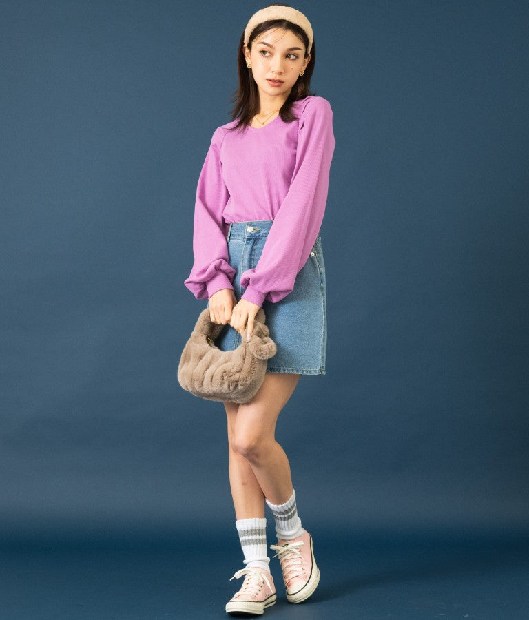 ラグラン ボリュームスリーブ リブ トップス カットソー 523-6589