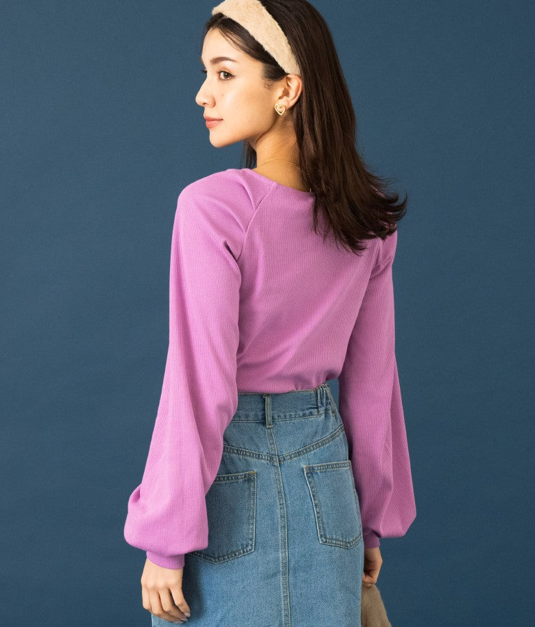 ラグラン ボリュームスリーブ リブ トップス カットソー 523-6589