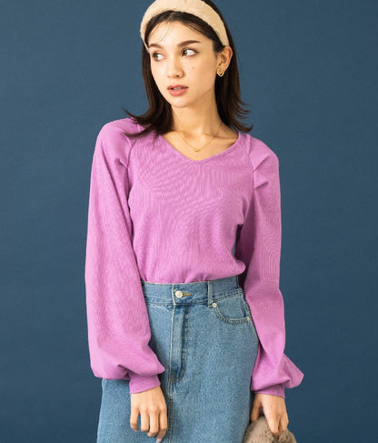 ラグラン ボリュームスリーブ リブ トップス カットソー 523-6589