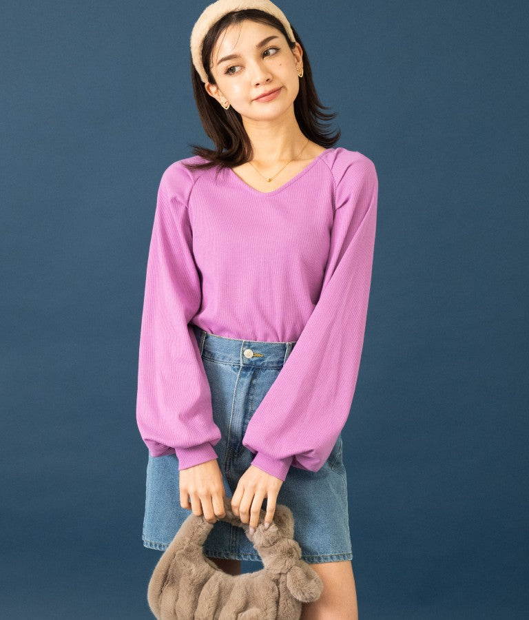 ラグラン ボリュームスリーブ リブ トップス カットソー 523-6589