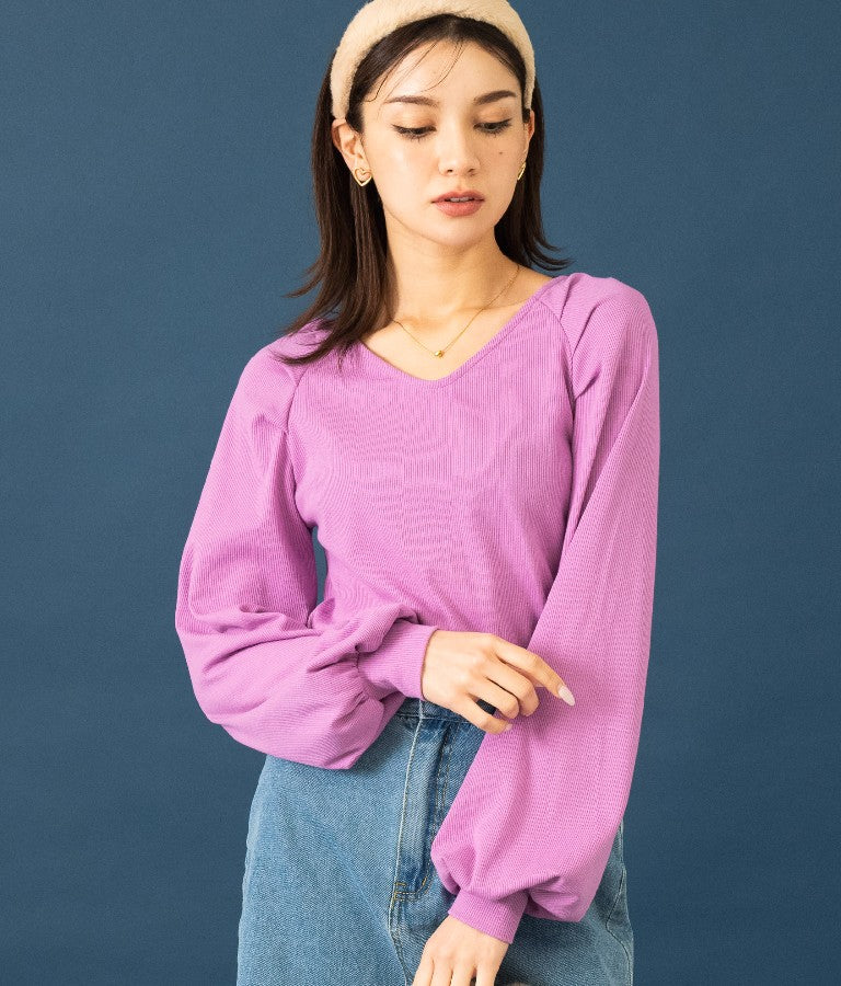 ラグラン ボリュームスリーブ リブ トップス カットソー 523-6589