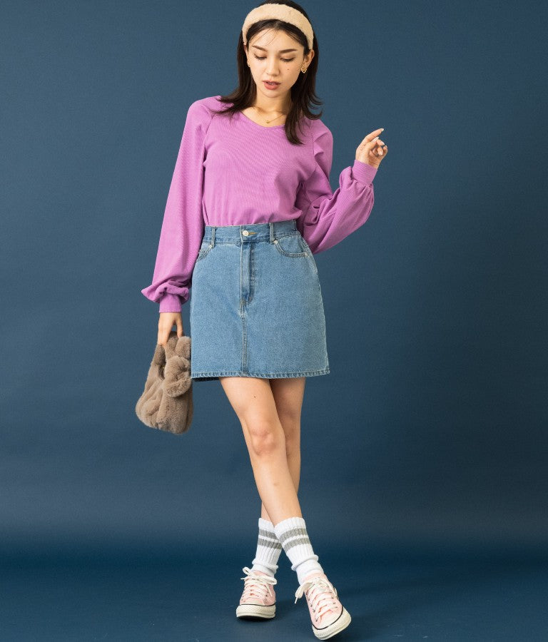 ラグラン ボリュームスリーブ リブ トップス カットソー 523-6589