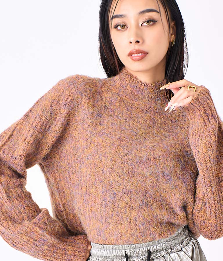 起毛 加工 ミックス ニット トップス 493-2568