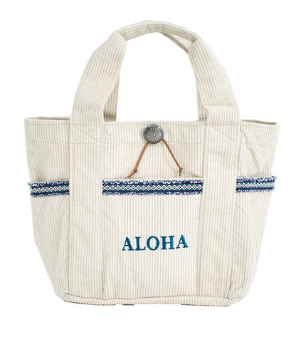 ALOHA刺繍 コンチョ付き コーデュロイ ミニ トート バッグ 859-5921