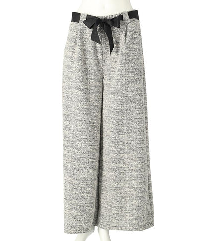 ITALY メランジ リボン ベルト付 フレア パンツ 392-2922