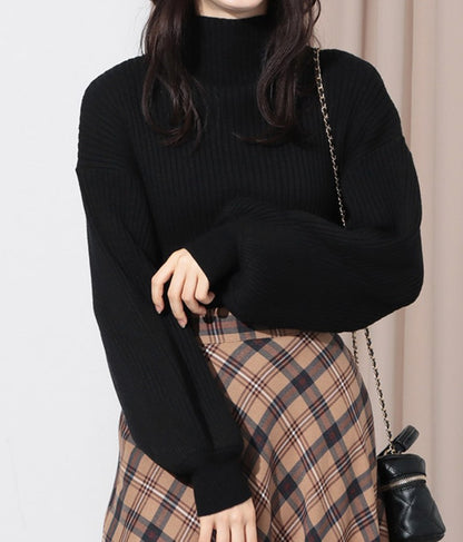 ボリュームスリーブボトルネックニットトップス 523-6669