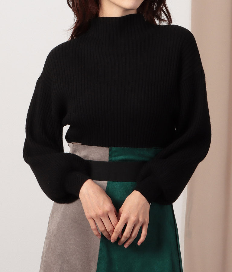 ボリュームスリーブボトルネックニットトップス 523-6669