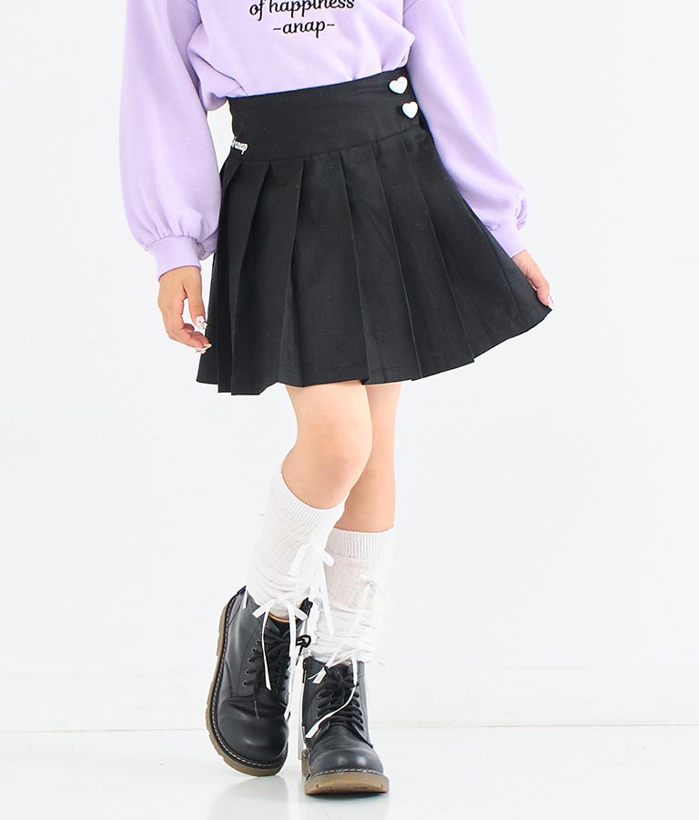 ハート ボタン 裾 プリーツ スカート 421-3308